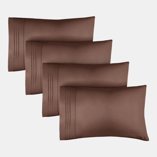 Pillowcase Set of 4 Soft Double Brushed Microfiber - Queen - Brown