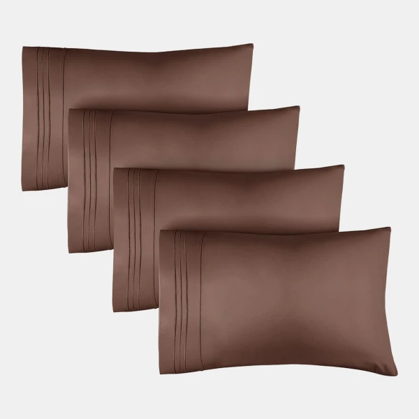 Pillowcase Set of 4 Soft Double Brushed Microfiber - Queen - Brown