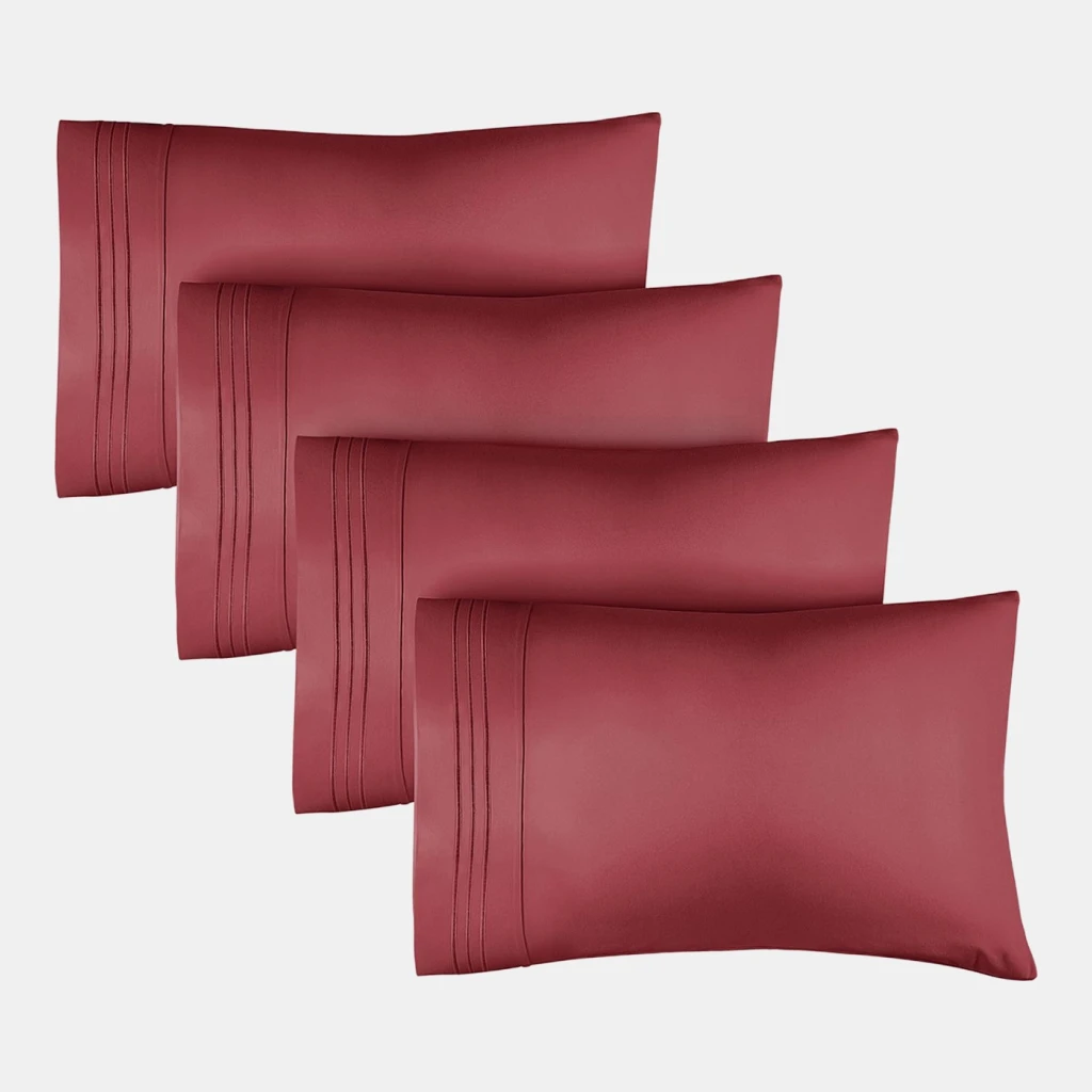 Pillowcase Set of 4 Soft Double Brushed Microfiber - Queen - Burgundy