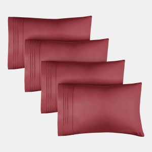 Pillowcase Set of 4 Soft Double Brushed Microfiber - Queen - Burgundy