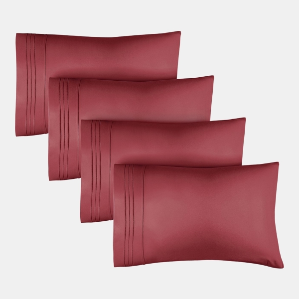 Pillowcase Set of 4 Soft Double Brushed Microfiber - Queen - Burgundy