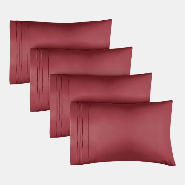 Pillowcase Set of 4 Soft Double Brushed Microfiber - Queen - Burgundy
