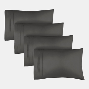 Pillowcase Set of 4 Soft Double Brushed Microfiber - Queen - Dark grey