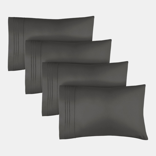 Pillowcase Set of 4 Soft Double Brushed Microfiber - Queen - Dark grey
