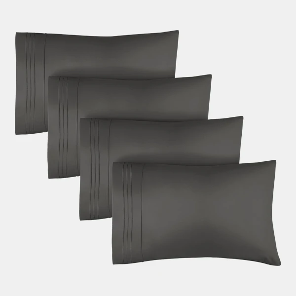 Pillowcase Set of 4 Soft Double Brushed Microfiber - Queen - Dark grey