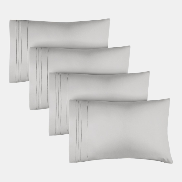 Pillowcase Set of 4 Soft Double Brushed Microfiber - Queen - Light grey