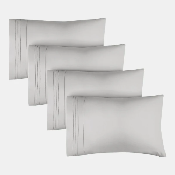 Pillowcase Set of 4 Soft Double Brushed Microfiber - Queen - Light grey