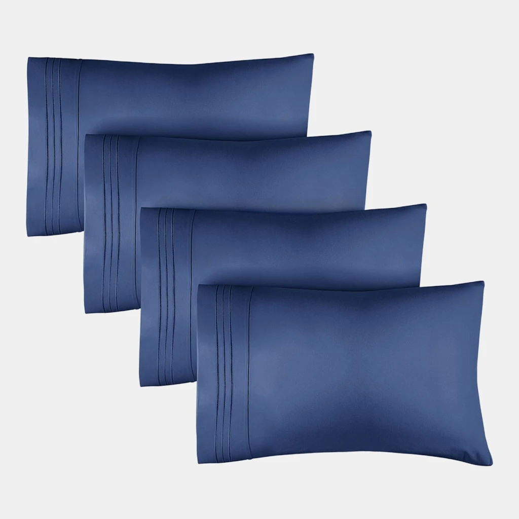 Pillowcase Set of 4 Soft Double Brushed Microfiber - Queen - Navy blue