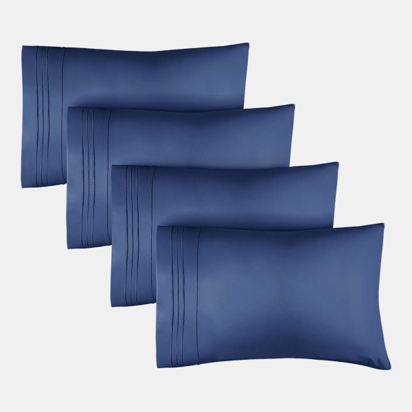 Pillowcase Set of 4 Soft Double Brushed Microfiber - Queen - Navy blue