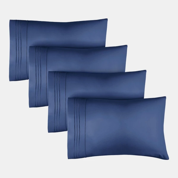 Pillowcase Set of 4 Soft Double Brushed Microfiber - Queen - Navy blue