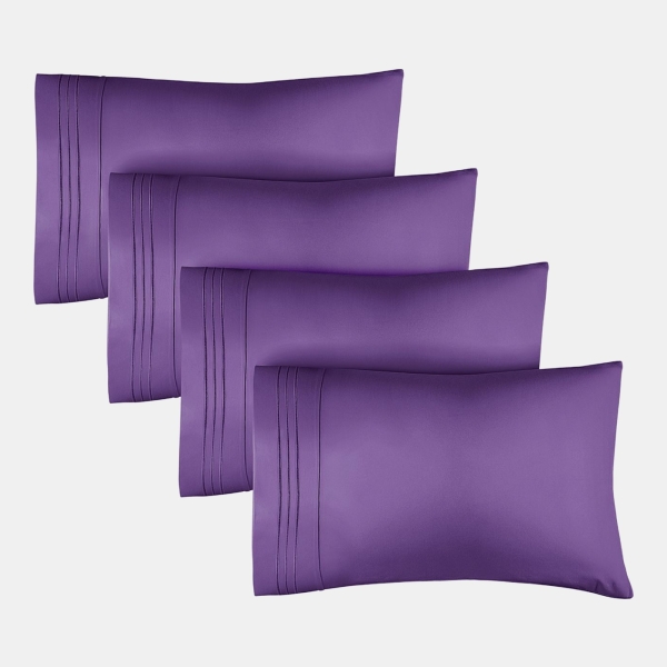 Pillowcase Set of 4 Soft Double Brushed Microfiber - Queen - Purple