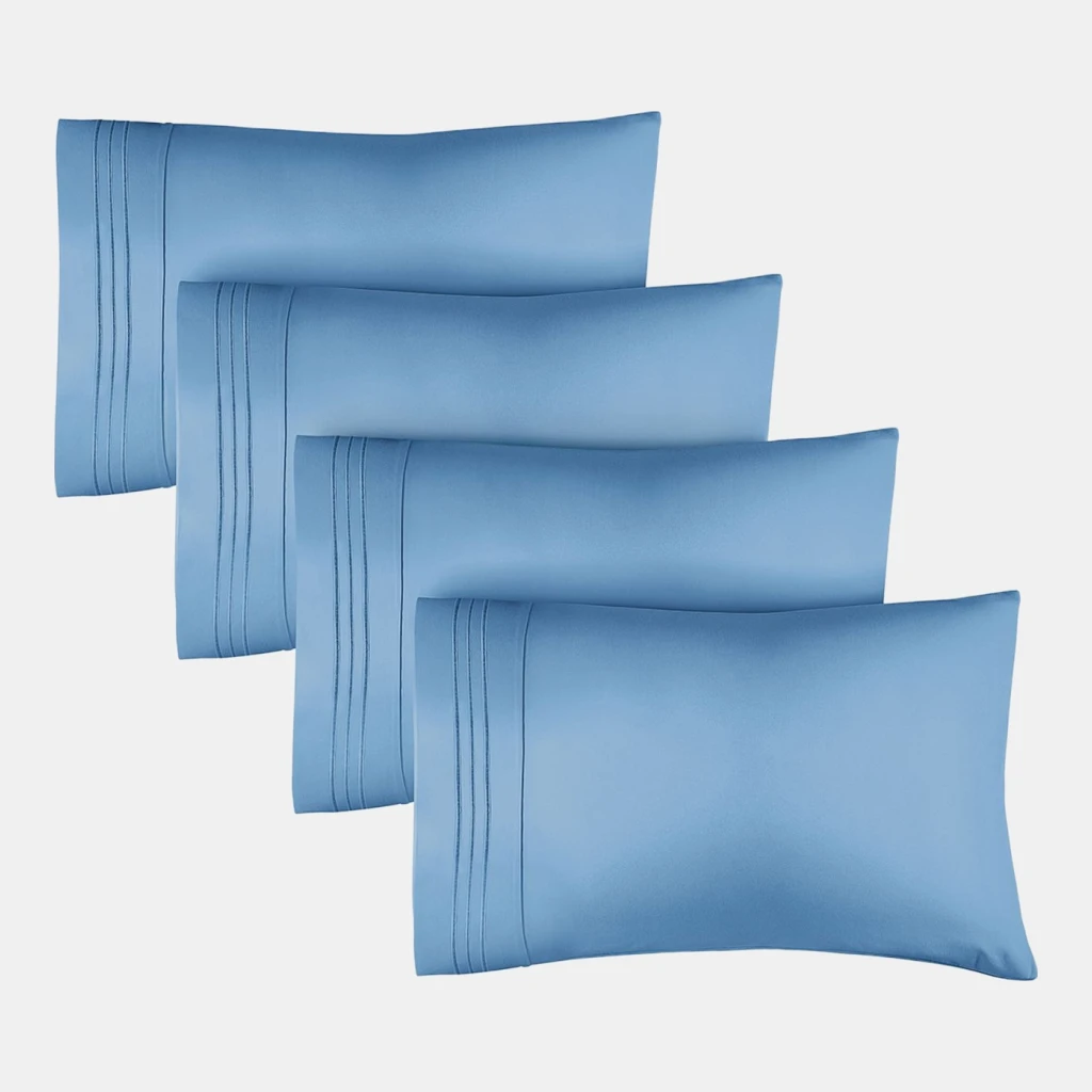 Pillowcase Set of 4 Soft Double Brushed Microfiber - Queen - Denim blue