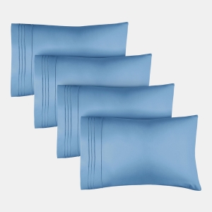 Pillowcase Set of 4 Soft Double Brushed Microfiber - Queen - Denim blue