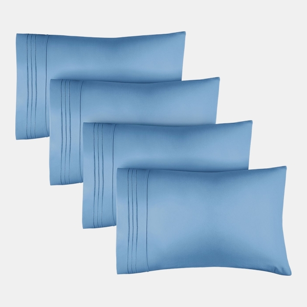 Pillowcase Set of 4 Soft Double Brushed Microfiber - Queen - Denim blue