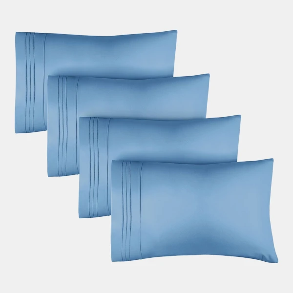 Pillowcase Set of 4 Soft Double Brushed Microfiber - Queen - Denim blue