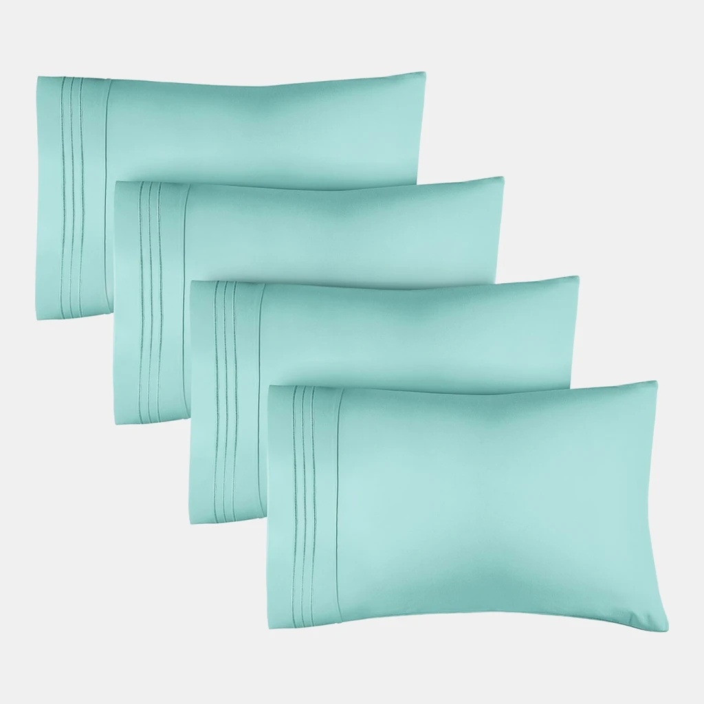 Pillowcase Set of 4 Soft Double Brushed Microfiber - Queen - Spa blue