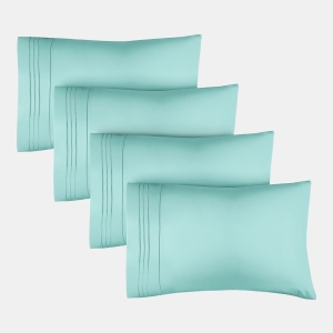 Pillowcase Set of 4 Soft Double Brushed Microfiber - Queen - Spa blue