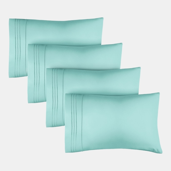 Pillowcase Set of 4 Soft Double Brushed Microfiber - Queen - Spa blue
