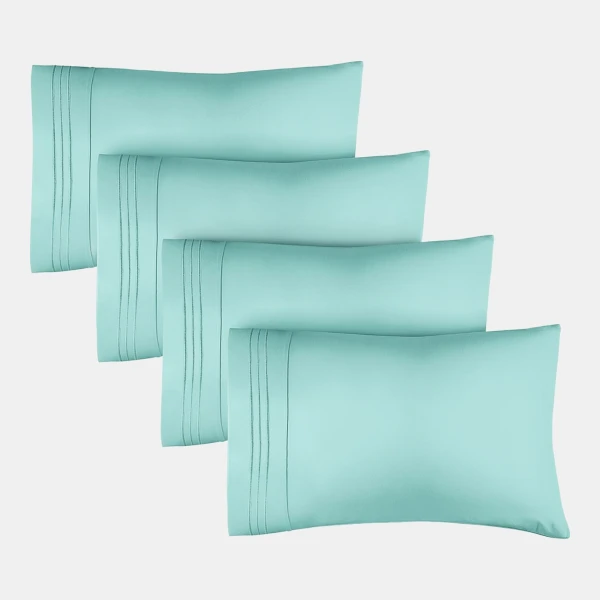 Pillowcase Set of 4 Soft Double Brushed Microfiber - Queen - Spa blue