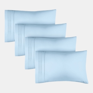 Pillowcase Set of 4 Soft Double Brushed Microfiber - Queen - Light blue