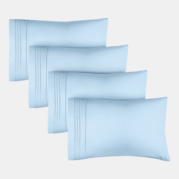 Pillowcase Set of 4 Soft Double Brushed Microfiber - Queen - Light blue