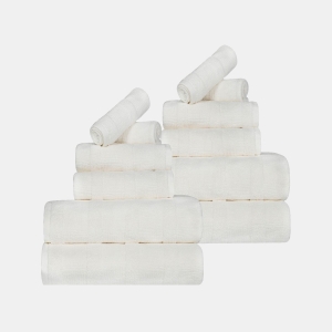 Roma Ribbed Turkish Cotton Quick-Dry Solid Assorted Highly Absorbent Towel 12 Piece Set - Ivory