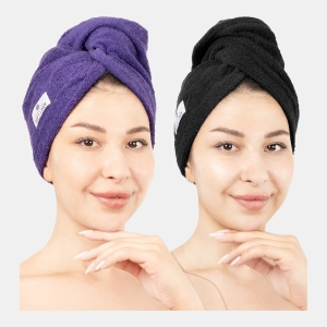 2-Pack Hair Drying Towels, 26" x 13" - Purple-Black