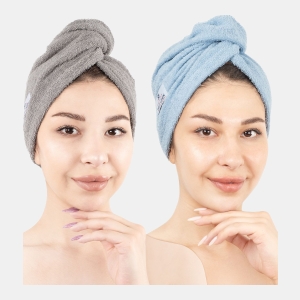 2-Pack Hair Drying Towels, 26" x 13" - Gray-Sky Blue