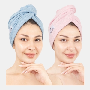 2-Pack Hair Drying Towels, 26" x 13" - Sky Blue-Pink