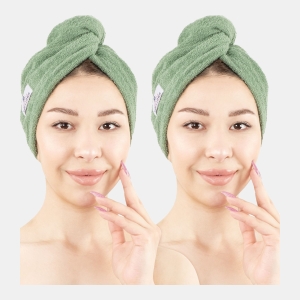2-Pack Hair Drying Towels, 26" x 13" - Sage Green