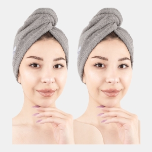 2-Pack Hair Drying Towels, 26" x 13" - Gray