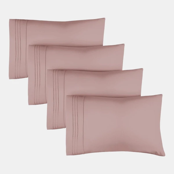 Pillowcase Set of 4 Soft Double Brushed Microfiber - Queen - Mauve