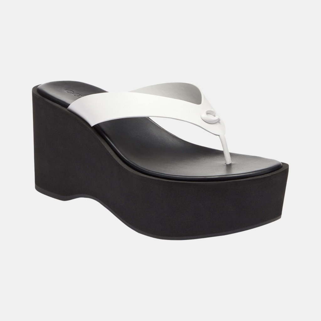 Coach Women's Sculpted Platform "C" Logo Leather Flip Flop