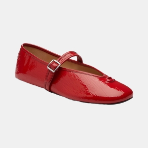 Women's Sculpted C Crinkle Patent Leather Soft Mary Jane Flats - Sport Red Patent Leather