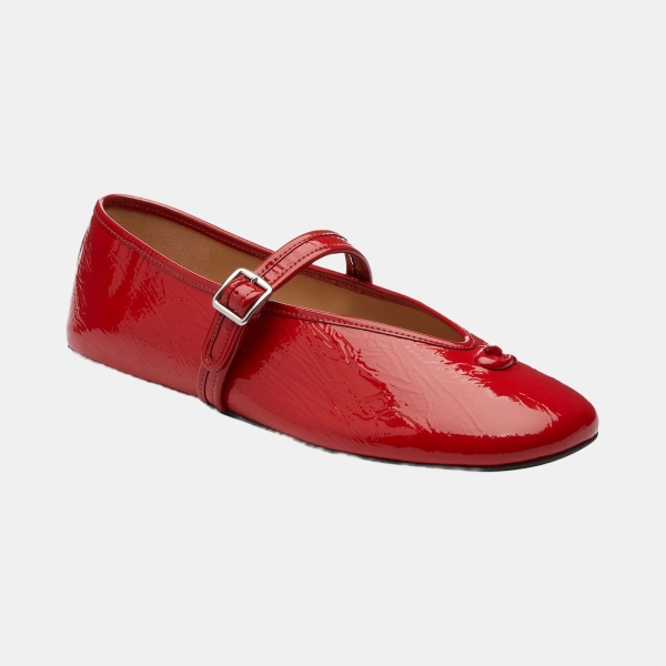 Women's Sculpted C Crinkle Patent Leather Soft Mary Jane Flats - Sport Red Patent Leather