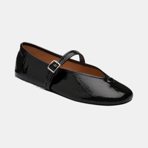 Women's Sculpted C Crinkle Patent Leather Soft Mary Jane Flats - Black Patent Leather