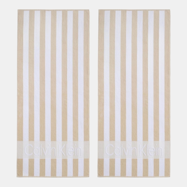 Calvin Klein Beach Stripe Logo Cotton 2-Pc. Beach Towel Set, 70" x 40"