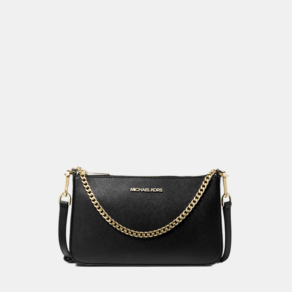 Michael Kors Outlet Jet Set Medium Saffiano Leather Crossbody Bag - BLACK