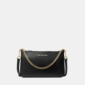 Michael Kors Outlet Jet Set Medium Saffiano Leather Crossbody Bag - BLACK