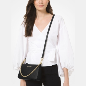 Michael Kors Outlet Jet Set Medium Saffiano Leather Crossbody Bag - BLACK - Image 4