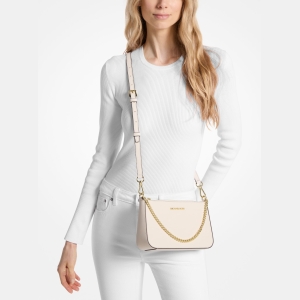 Michael Kors Outlet Jet Set Medium Saffiano Leather Crossbody Bag - LT CREAM - Image 4