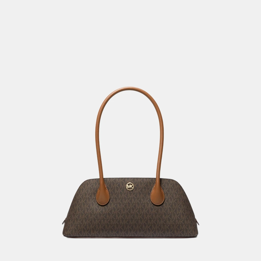 Michael Kors Outlet Petra Medium Signature Logo Shoulder Bag - BROWN