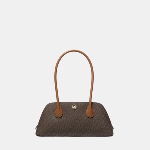 Michael Kors Outlet Petra Medium Signature Logo Shoulder Bag - BROWN