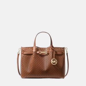 Michael Kors Outlet Carson Medium Floral Laser Cut Satchel - LUGGAGE