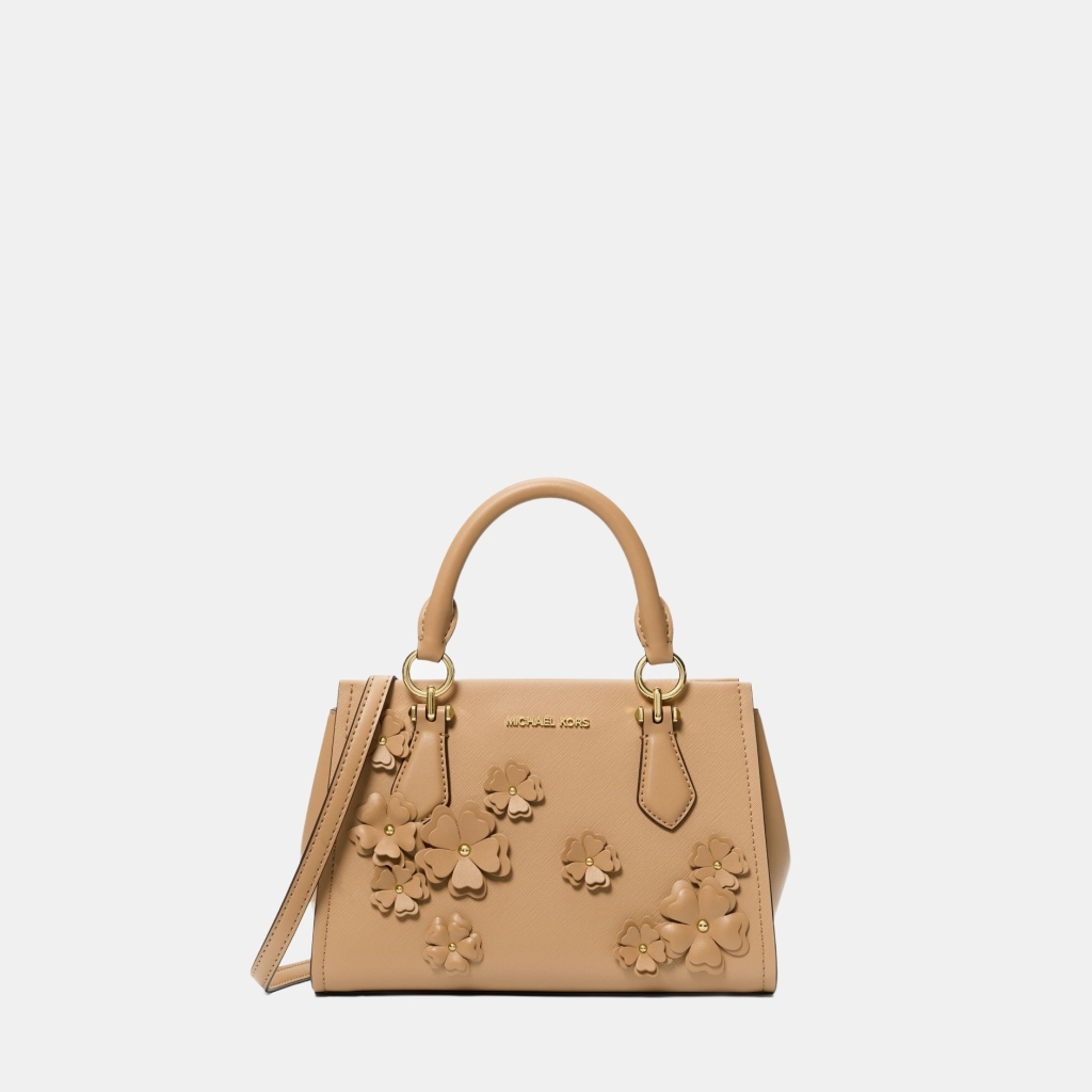 Michael Kors Outlet Marilyn Small Floral Embellished Satchel - CAMEL