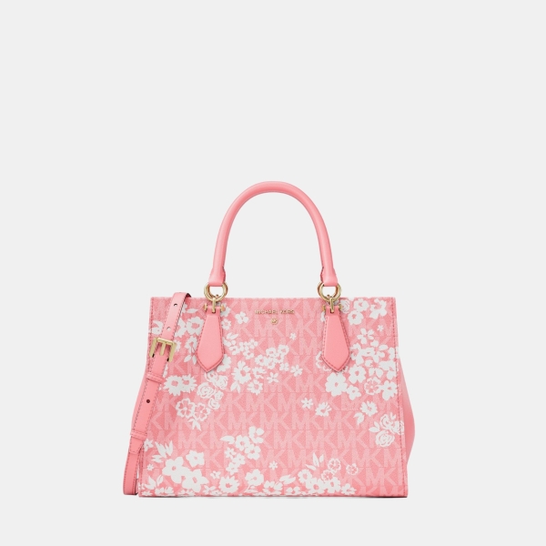 Michael Kors Outlet Marilyn Medium Printed Signature Logo Satchel - CARNATION