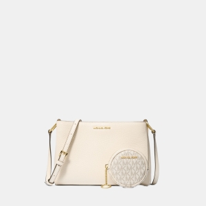 Michael Kors Outlet Trisha Pebbled Leather Crossbody Bag With Pouch Gift Set - LT CREAM
