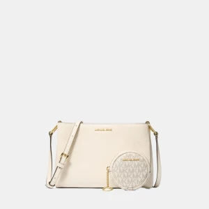 Michael Kors Outlet Trisha Pebbled Leather Crossbody Bag With Pouch Gift Set - LT CREAM