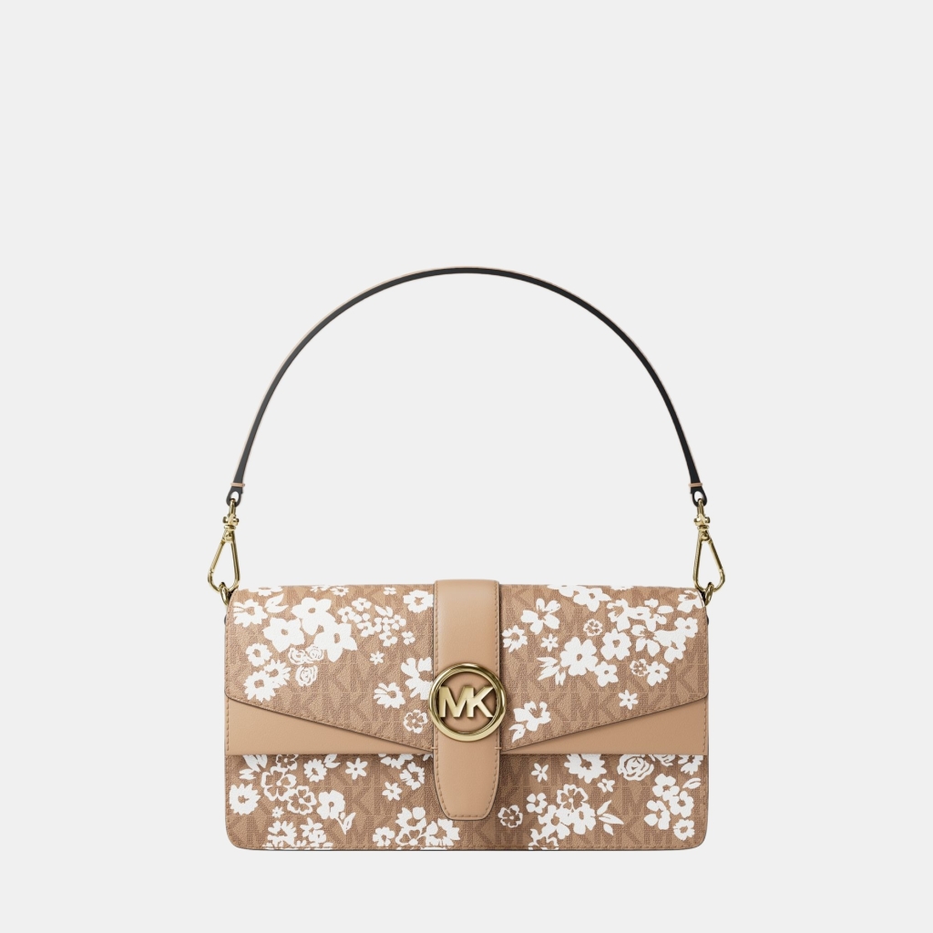 Michael Kors Outlet Greenwich Medium Printed Signature Logo Convertible Shoulder Bag - CAMEL
