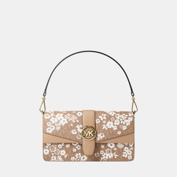 Michael Kors Outlet Greenwich Medium Printed Signature Logo Convertible Shoulder Bag - CAMEL